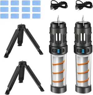 Buzz Defense Portable BuzzDefense Portable Integrated Camping Light IPX5 Waterproof Emergency Light with Tripod 3000mAh Powerful Battery (Black*2)