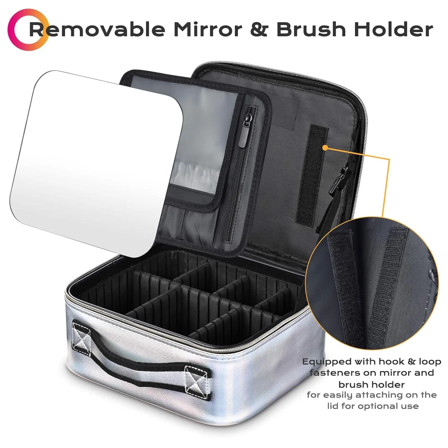 BYOOTIQUE Makeup Bag Travel Makeup Case 10" Cosmetic Storage Case Portable Makeup Artist Storage Box with Mirror & Adjustable Dividers Organizer for Cosmetics Makeup Brushes Toiletry, Northern Lights