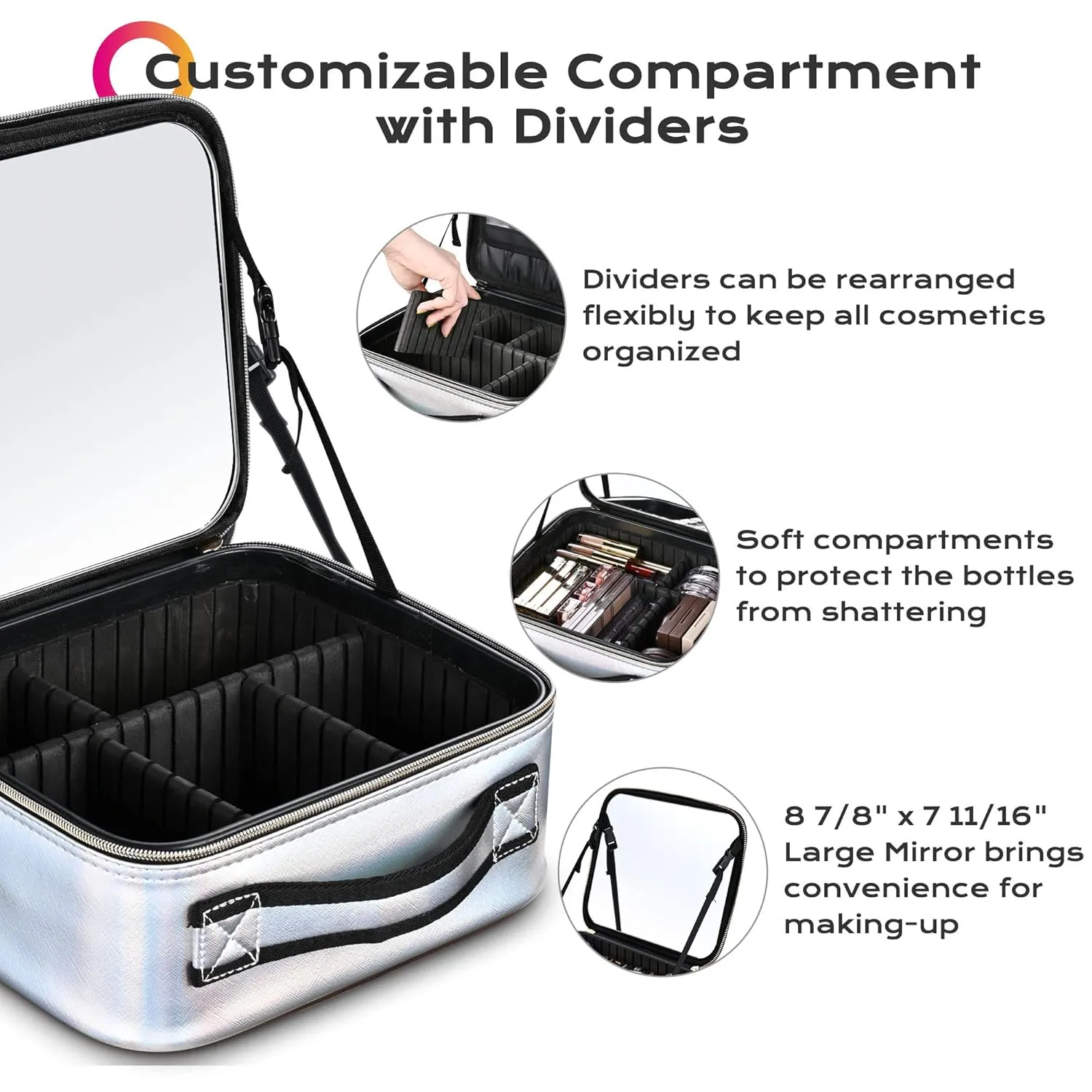 BYOOTIQUE Makeup Bag Travel Makeup Case 10" Cosmetic Storage Case Portable Makeup Artist Storage Box with Mirror & Adjustable Dividers Organizer for Cosmetics Makeup Brushes Toiletry, Northern Lights