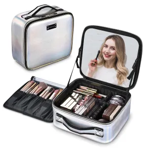 BYOOTIQUE Makeup Bag Travel Makeup Case 10" Cosmetic Storage Case Portable Makeup Artist Storage Box with Mirror & Adjustable Dividers Organizer for Cosmetics Makeup Brushes Toiletry, Northern Lights
