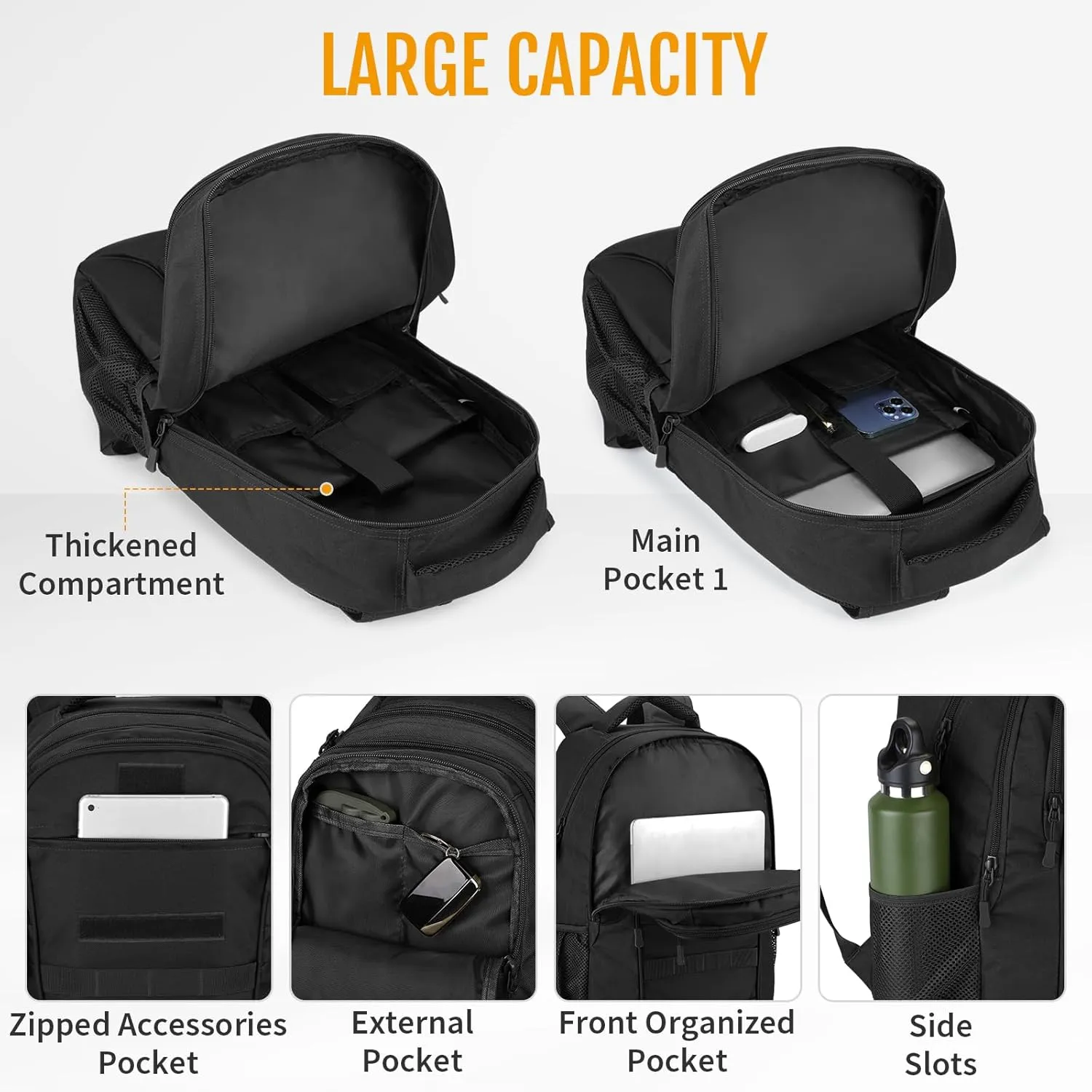 CamGo 15L Mini Backpack for Men Small Tactical Hiking Daypack Molle Gear Rucksack for Hunting Camping Bag with Patch, Black