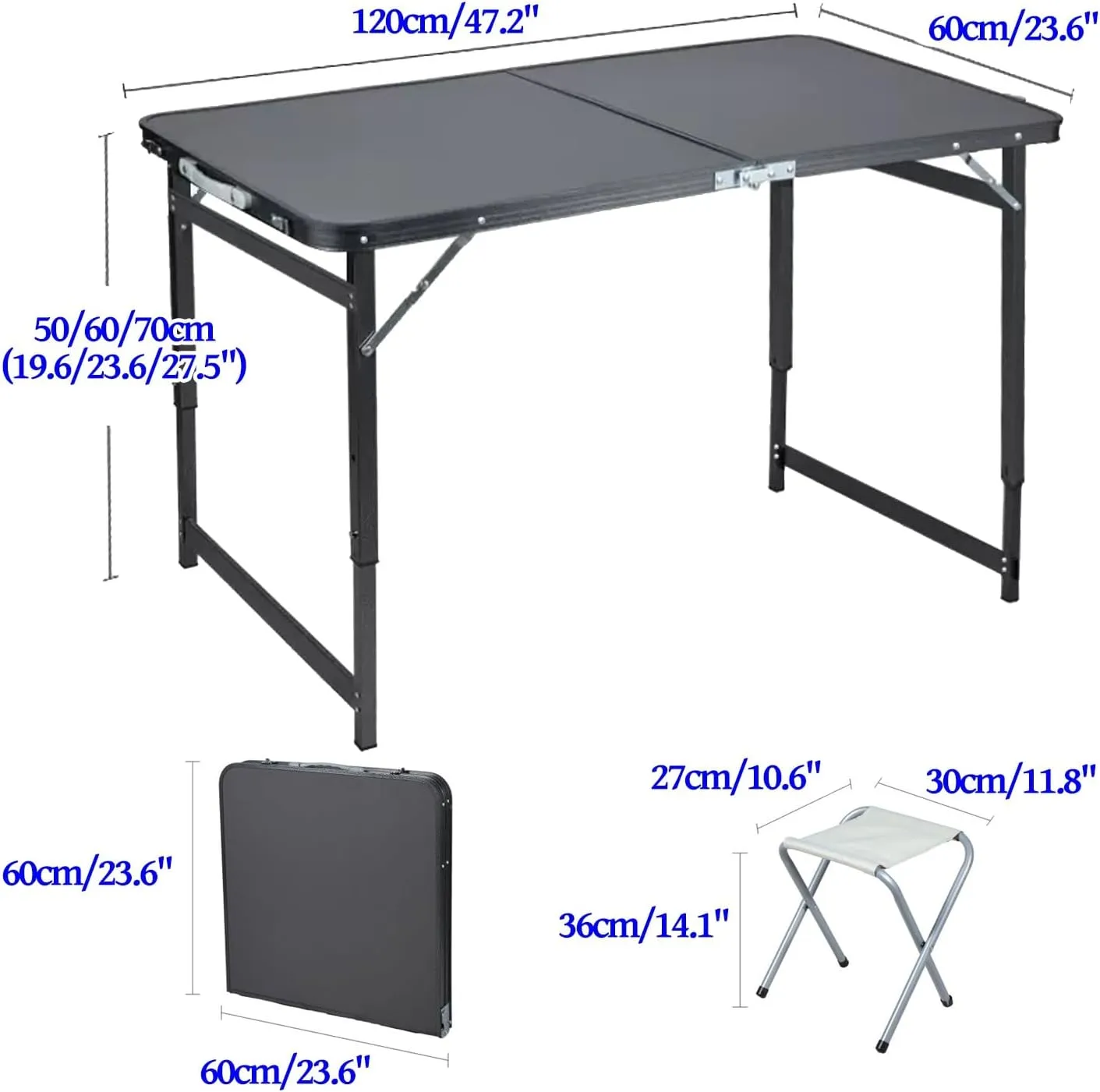 Camp Tables Portable Foldable, Aluminum Dining Table, Adjustable Height, Foldable Table and Chairs for Camping, Picnic, BBQ (Color : C)