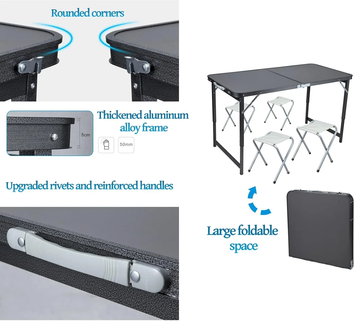 Camp Tables Portable Foldable, Aluminum Dining Table, Adjustable Height, Foldable Table and Chairs for Camping, Picnic, BBQ (Color : C)