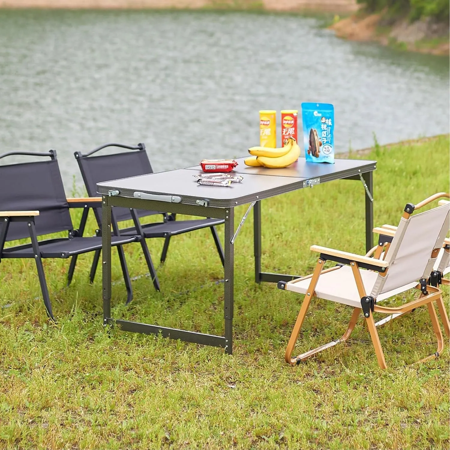 Camp Tables Portable Foldable, Aluminum Dining Table, Adjustable Height, Foldable Table and Chairs for Camping, Picnic, BBQ (Color : F)