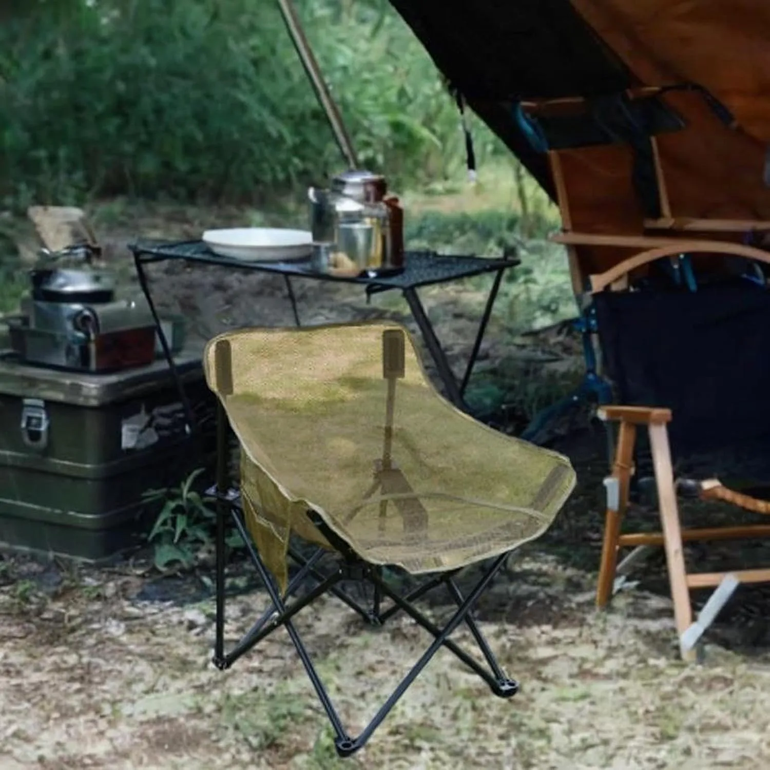 Camping Chair Folding Chair Portable Practical for Adults with Storage Bag for Backyard Barbecue Sporting Events Lawn Travel, Khaki