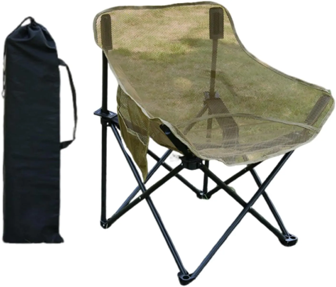 Camping Chair Folding Chair Portable Practical for Adults with Storage Bag for Backyard Barbecue Sporting Events Lawn Travel, Khaki