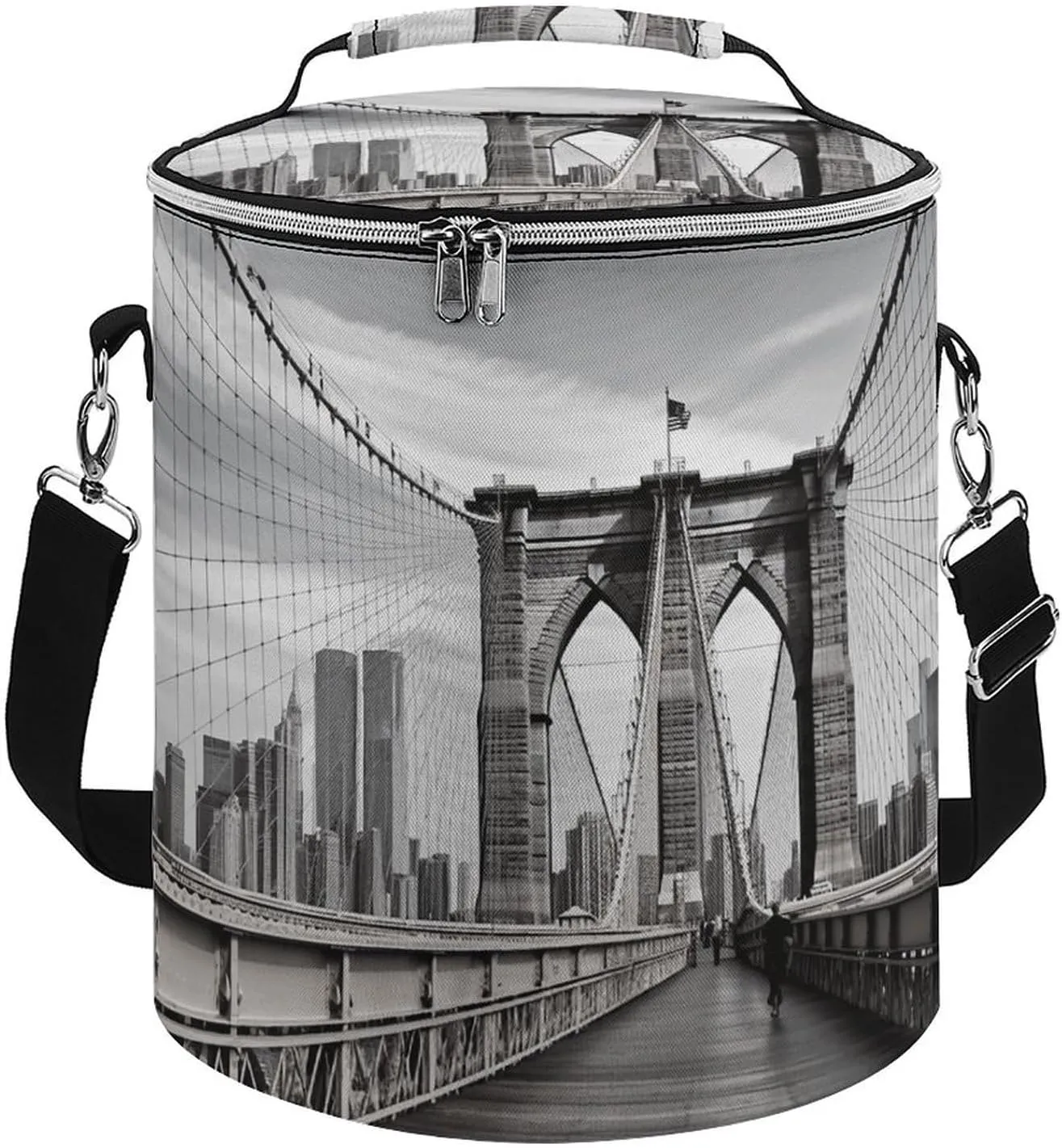 Camping Cooler Bag, Brooklyn Bridge Print Portable Ice Pack Outdoor Cooler Bag Picnic Cooler Bag Foldable Cooler Bag, style