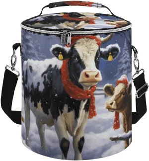 Camping Cooler Bag, Christmas Snow Cow Print Portable Ice Pack Outdoor Cooler Bag Picnic Cooler Bag Foldable Cooler Bag, style
