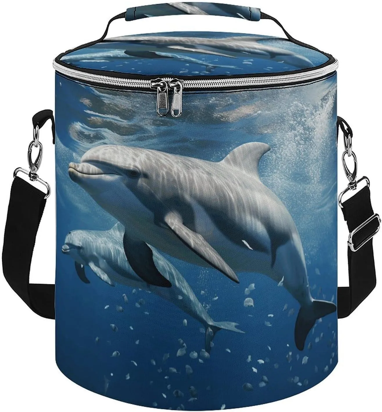 Camping Cooler Bag, Cute Dolphins Print Portable Ice Pack Outdoor Cooler Bag Picnic Cooler Bag Foldable Cooler Bag, style