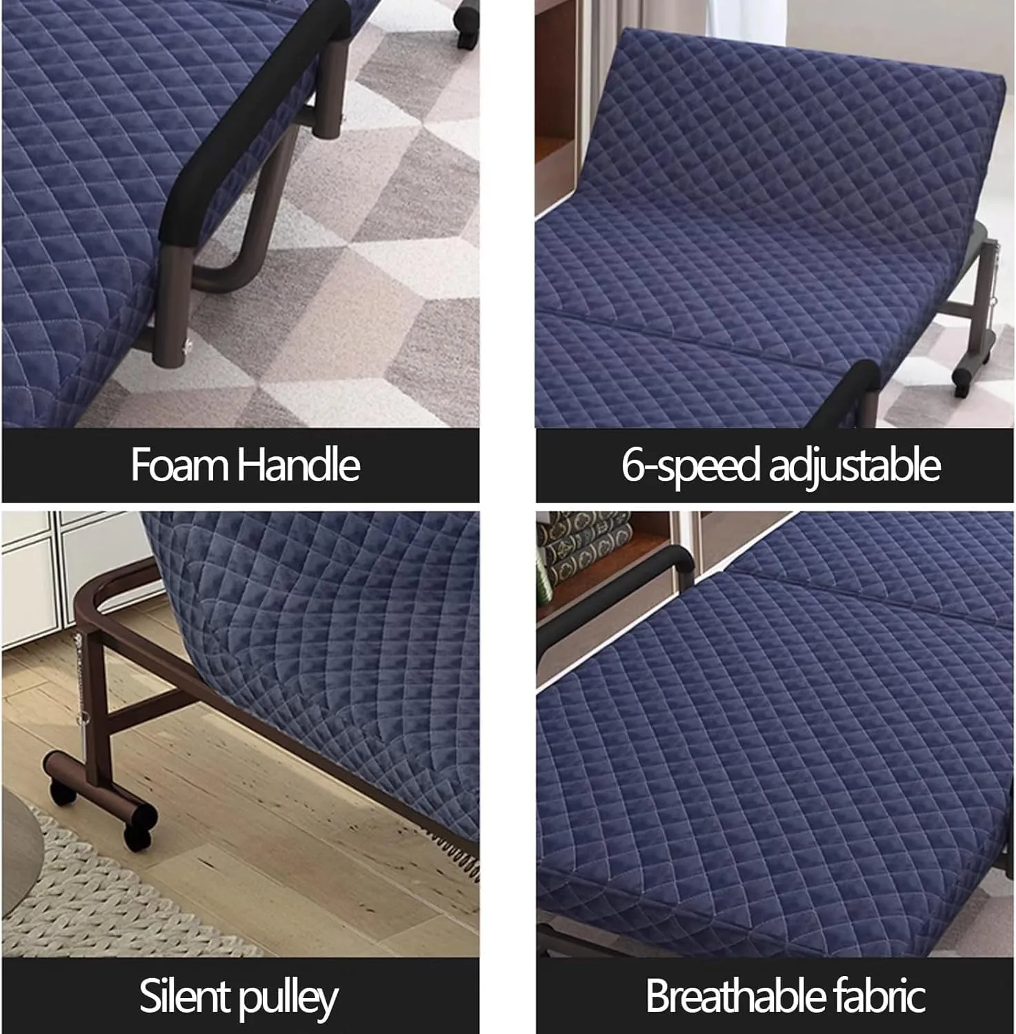 Camping Cots 6-Position Adjustment Folding Camping Cot Lounge Chair with Mattress and Armrests Load 661lbs Cots for Camping
