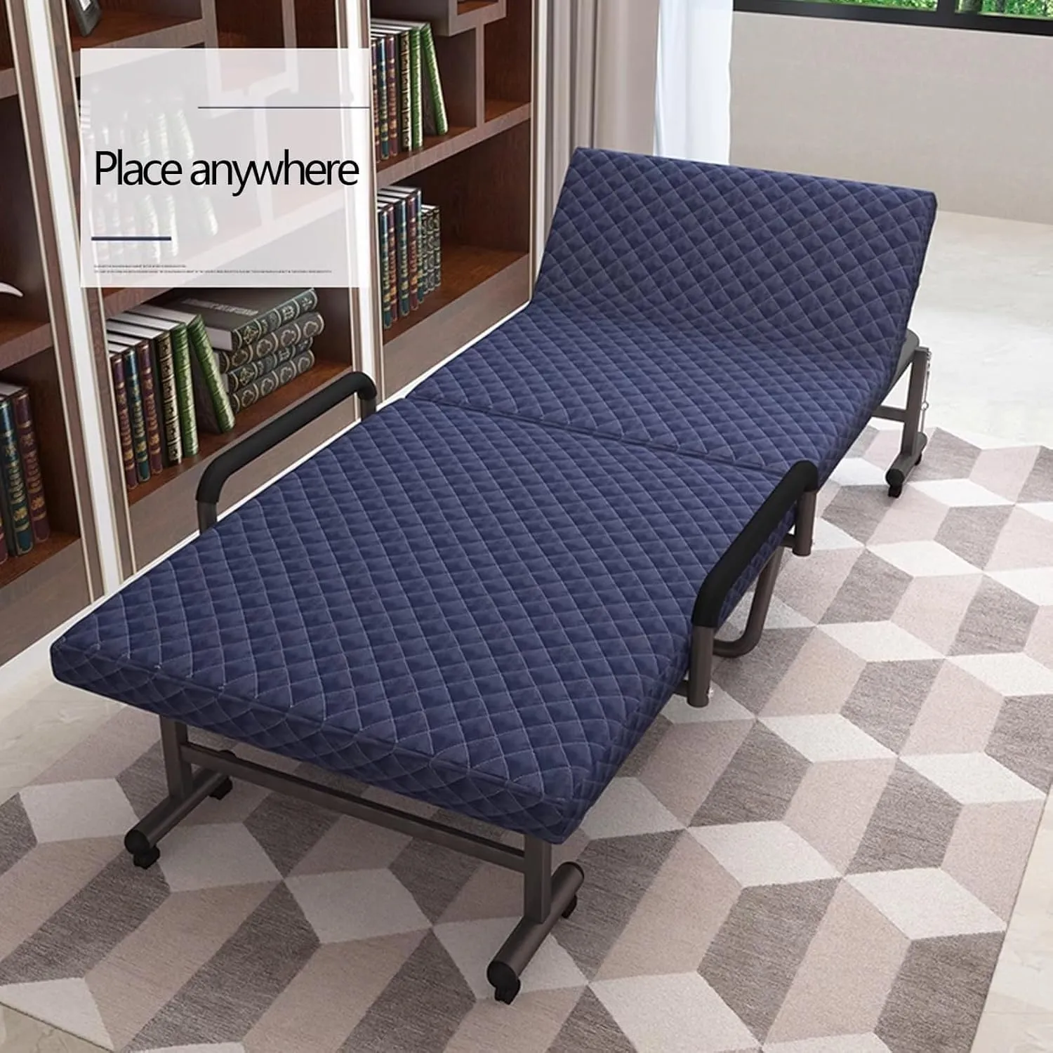 Camping Cots 6-Position Adjustment Folding Camping Cot Lounge Chair with Mattress and Armrests Load 661lbs Cots for Camping