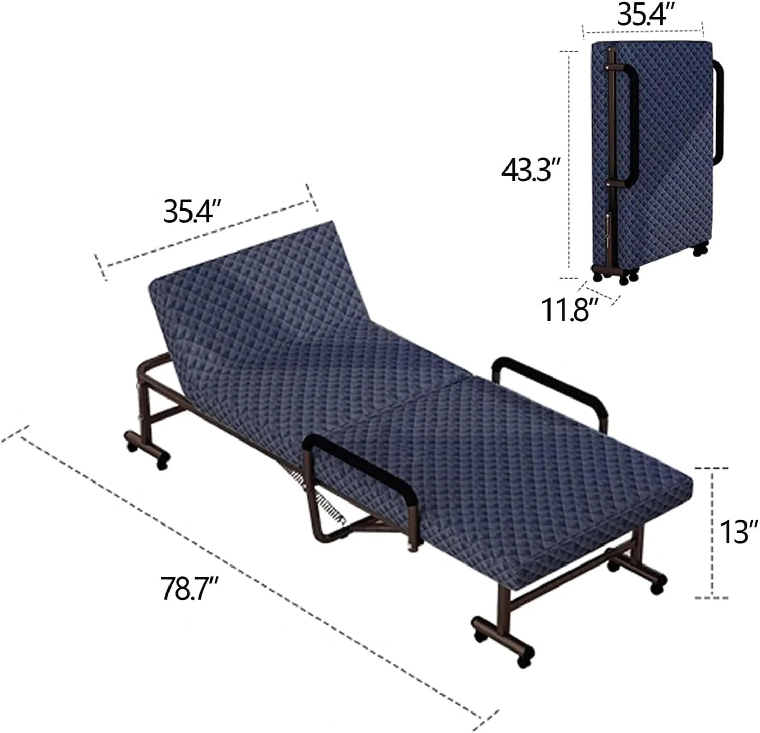 Camping Cots 6-Position Adjustment Folding Camping Cot Lounge Chair with Mattress and Armrests Load 661lbs Cots for Camping