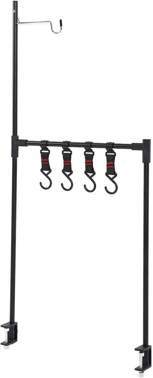 Camping Desk Storage Rack, Folding Adjustable Camping Desktop Storage Stand, Hanging Rack with Light Hanger for Outdoor BBQ Picnic