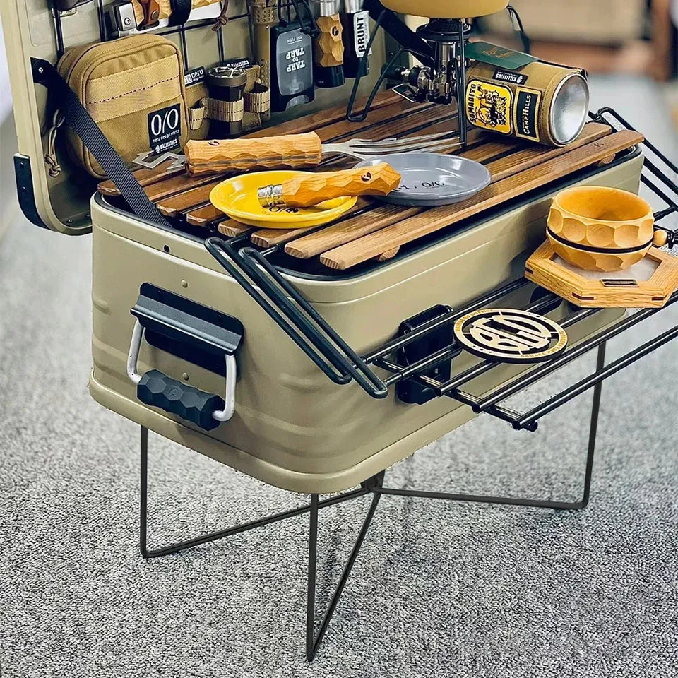 Camping Foldable Metal Stand Carbon Steel Organizer Box Folding Stand Outdoor Storage Boxes Shelves for Picnic Fishing