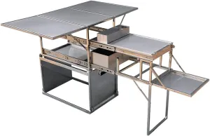 Camping Folding Table Camping Mobile Kitchen Portable Folding Table Picnic Picnic Table Outdoor Travel Fishing Equipment Easy to Carry for Outdoor Picnic Beach, Silver