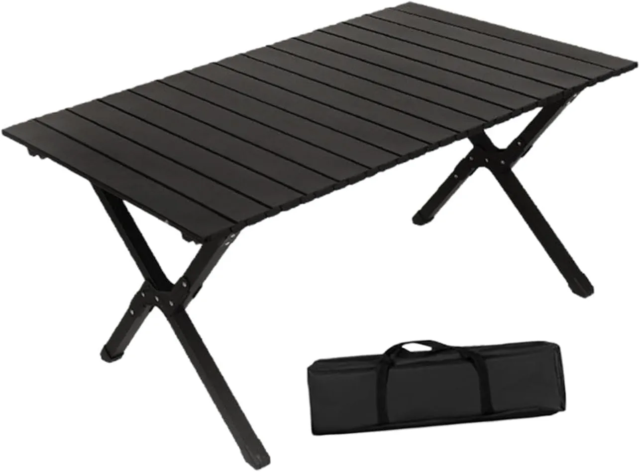 Camping Folding Table Foldable Picnic Table Quick Installation, Furniture Portable Outdoor Desk for Hiking Garden Beach, Black