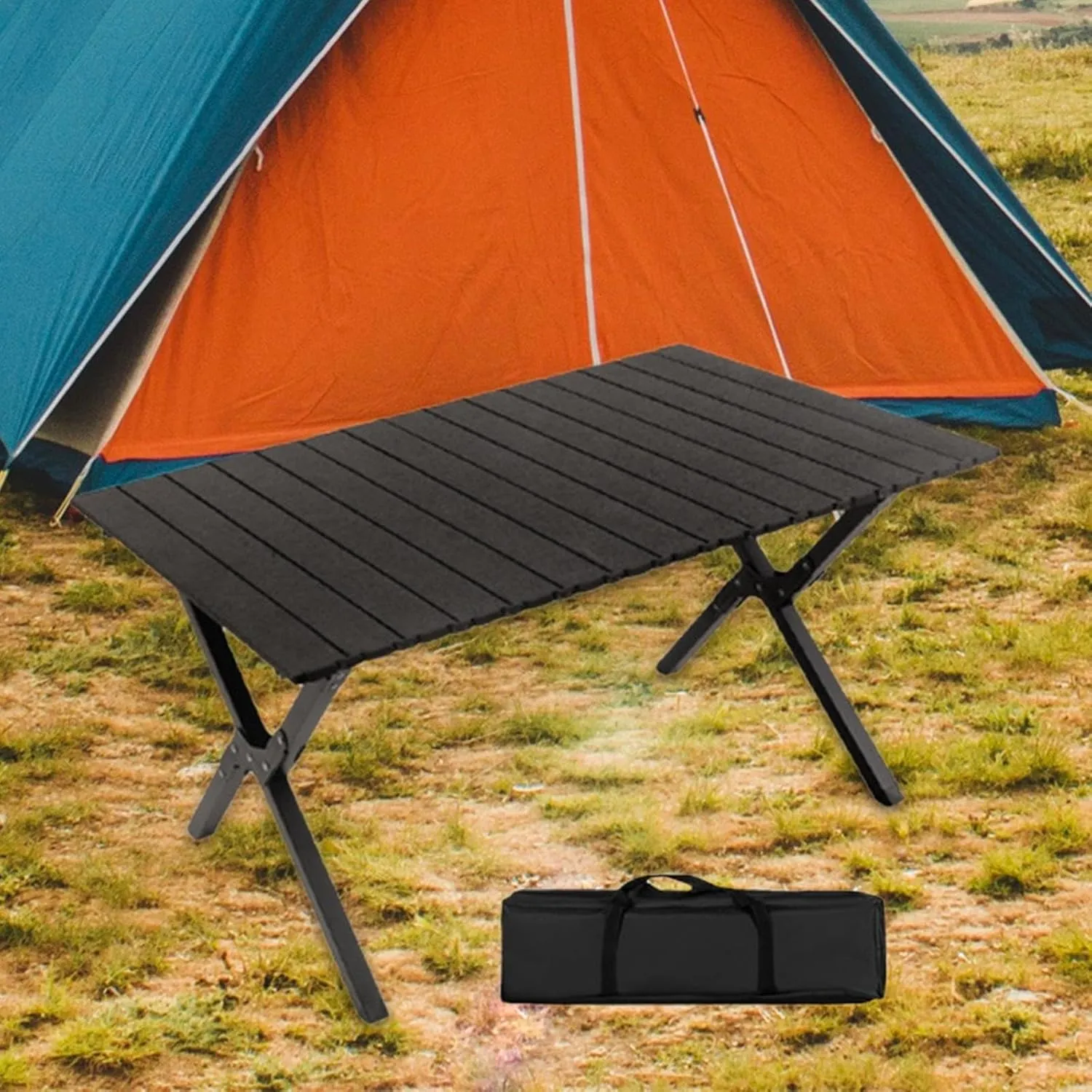 Camping Folding Table Foldable Picnic Table Quick Installation, Furniture Portable Outdoor Desk for Hiking Garden Beach, Black