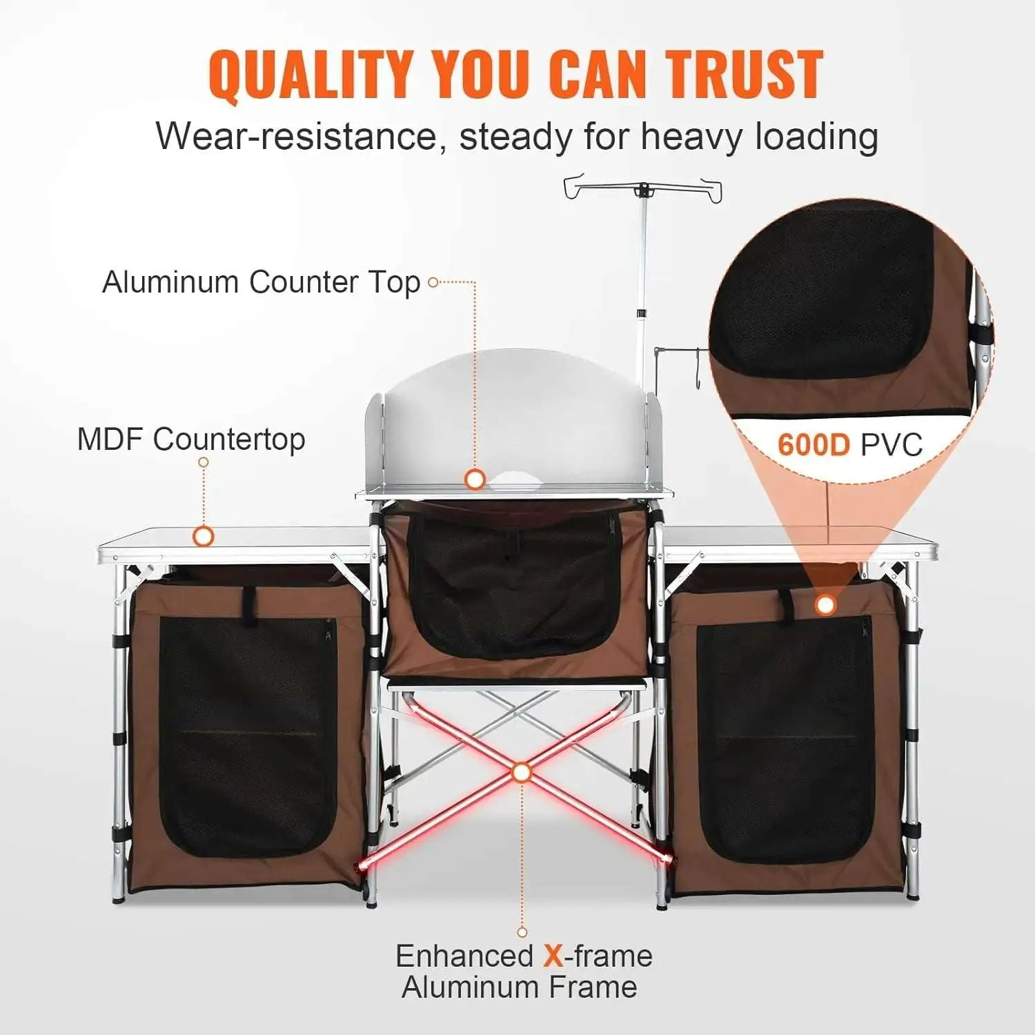 Camping Kitchen Table, Folding Outdoor Cooking Table with Storage Carrying Bag, Aluminum Cook Station 3 Cupboard
