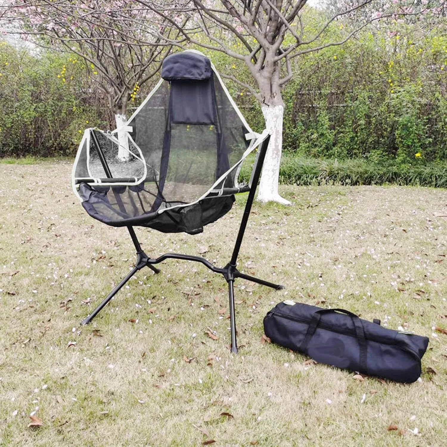Camping Rocking Chair Aluminium Alloy Folding Adjustable Portable Camping Chair with Carrying Bag for Outdoor Fishing (Grey)