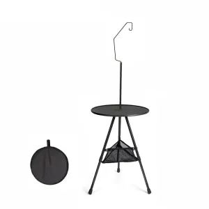 Camping Round Table with Light Stand Ultralight Portable Folding Table with Adjustable Legs