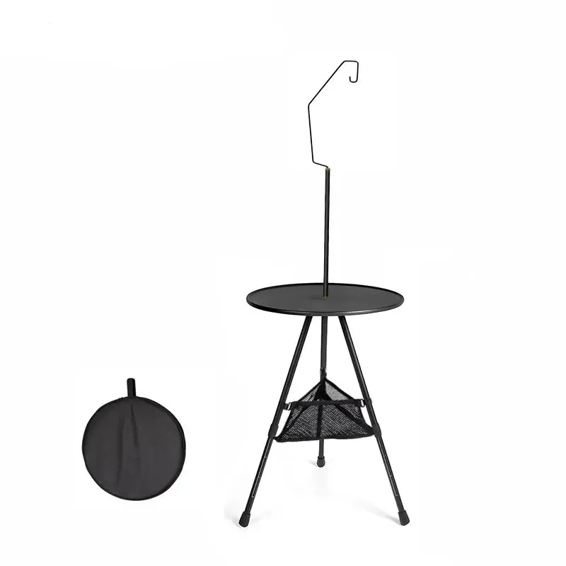 Camping Round Table with Light Stand Ultralight Portable Folding Table with Adjustable Legs