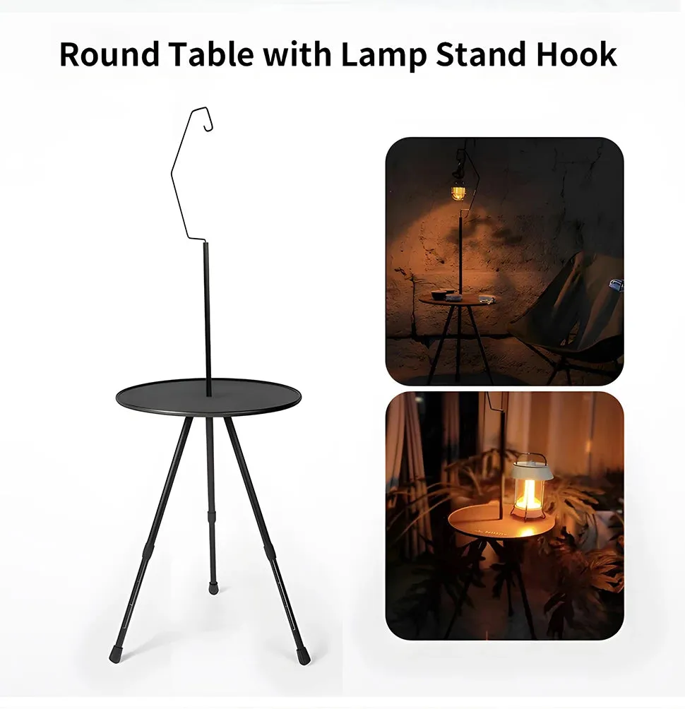 Camping Round Table with Light Stand Ultralight Portable Folding Table with Adjustable Legs
