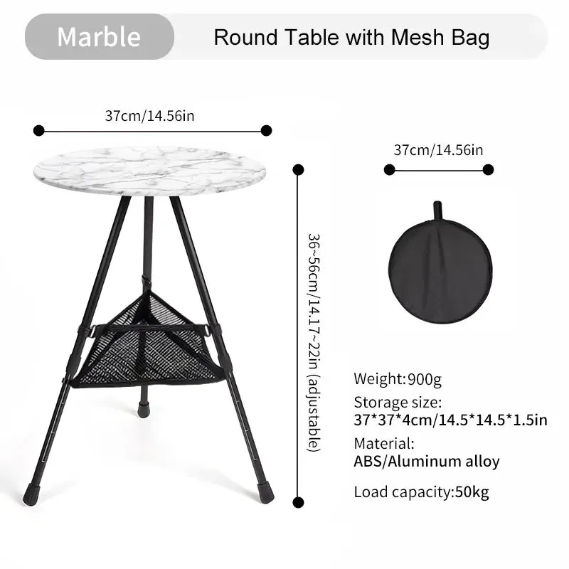Camping Round Table with Light Stand Ultralight Portable Folding Table with Adjustable Legs