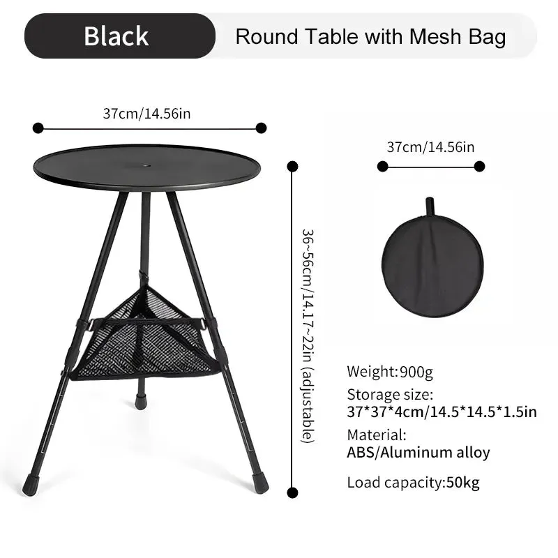Camping Round Table with Light Stand Ultralight Portable Folding Table with Adjustable Legs
