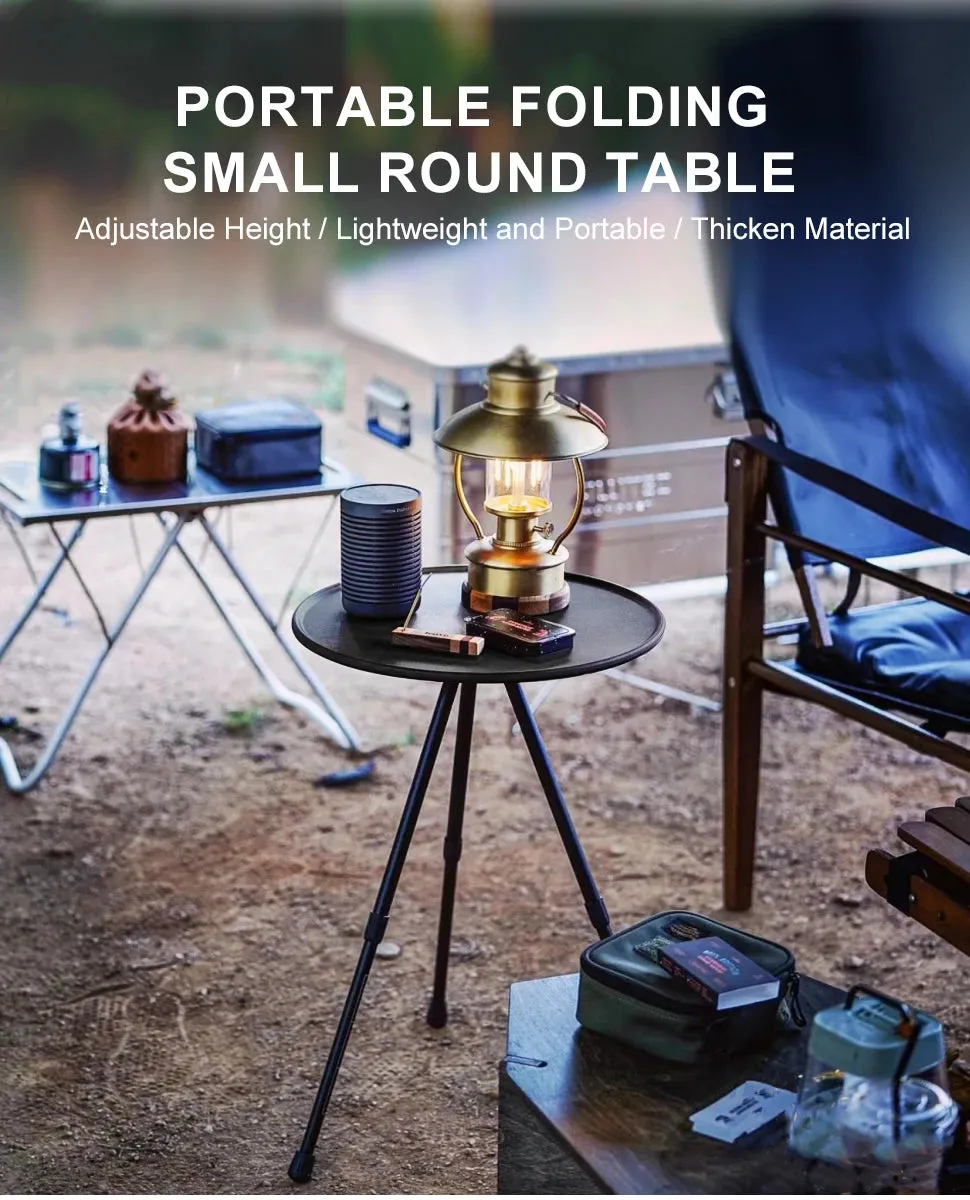 Camping Round Table with Light Stand Ultralight Portable Folding Table with Adjustable Legs