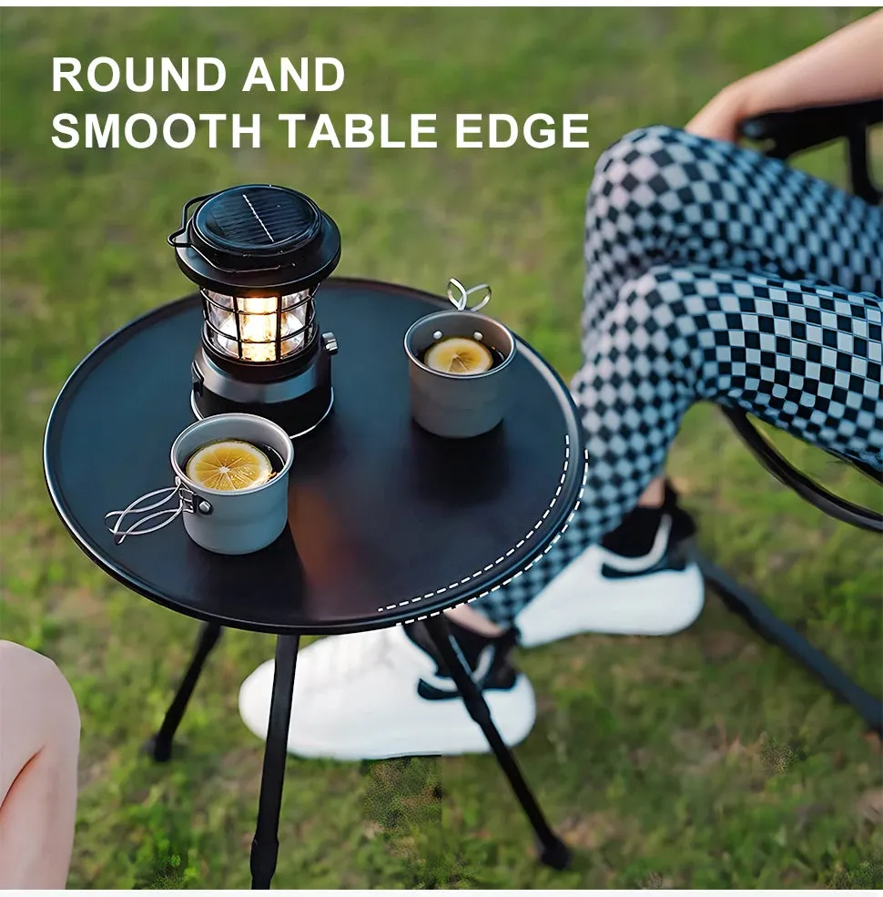 Camping Round Table with Light Stand Ultralight Portable Folding Table with Adjustable Legs