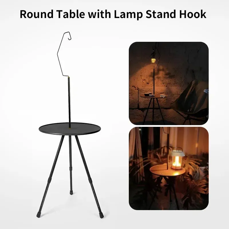 Camping Round Table with Light Stand Ultralight Portable Folding Table with Adjustable Legs