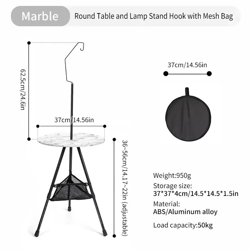 Camping Round Table with Light Stand Ultralight Portable Folding Table with Adjustable Legs