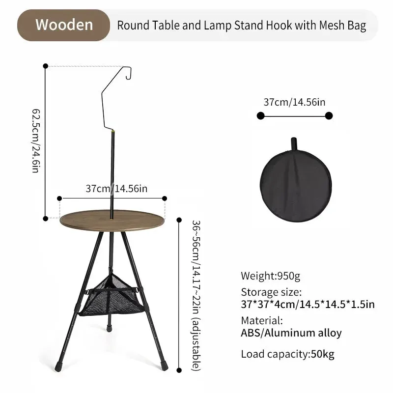 Camping Round Table with Light Stand Ultralight Portable Folding Table with Adjustable Legs