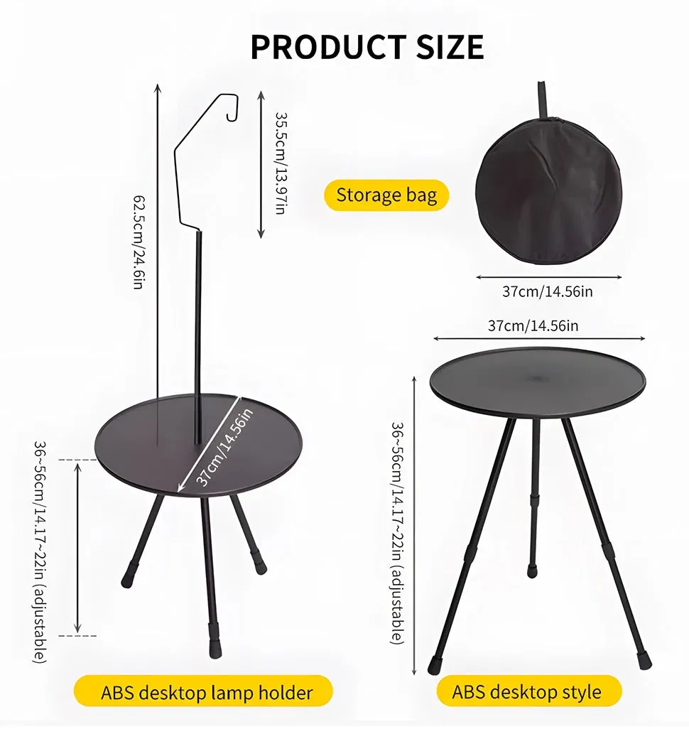 Camping Round Table with Light Stand Ultralight Portable Folding Table with Adjustable Legs