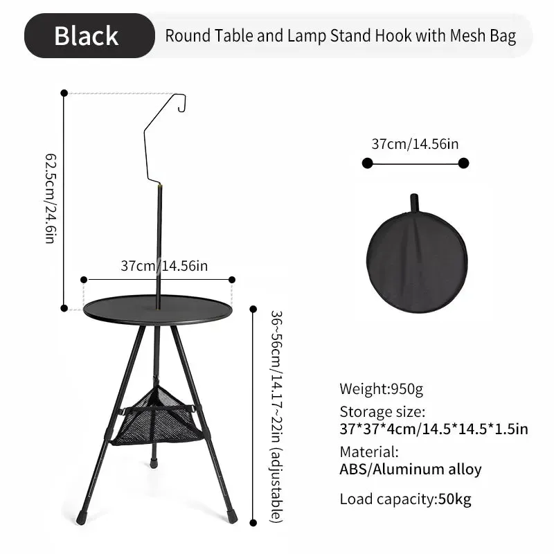 Camping Round Table with Light Stand Ultralight Portable Folding Table with Adjustable Legs