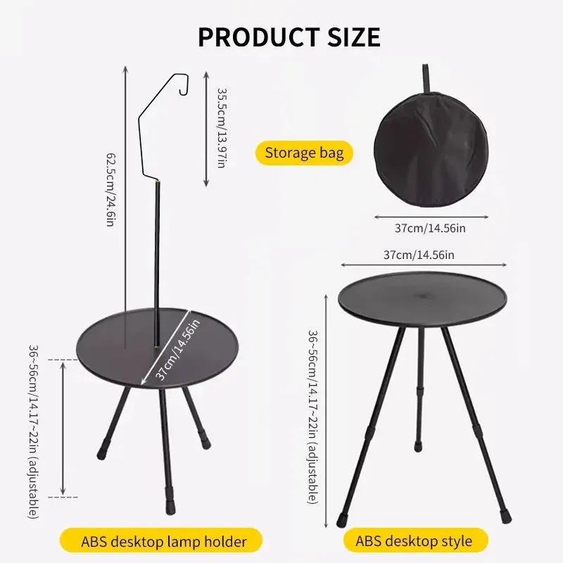 Camping Round Table with Light Stand Ultralight Portable Folding Table with Adjustable Legs