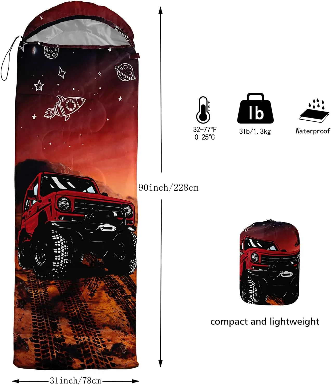 Camping Sleeping Bag for Kids and Adults - Lightweight & Warm 3-4 Season Waterproof Sleeping Bag for Camping, Hiking, and Sleepovers. Perfect for Boys, Girls, and Young Adults