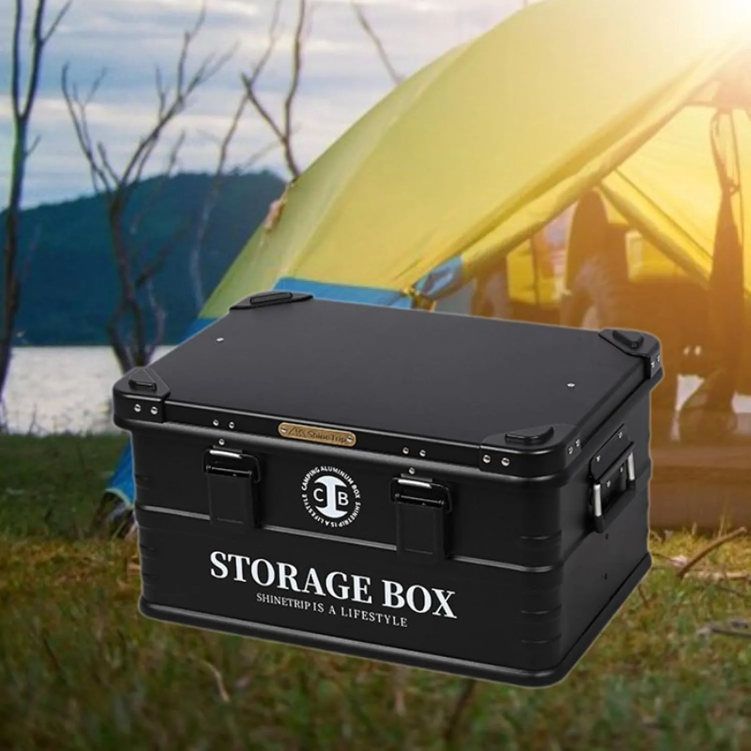 Camping Storage Box Container with Lid with Handles Portable Aluminum Trunk Organizer for Barbecue Picnic Grocery Home Garage, M