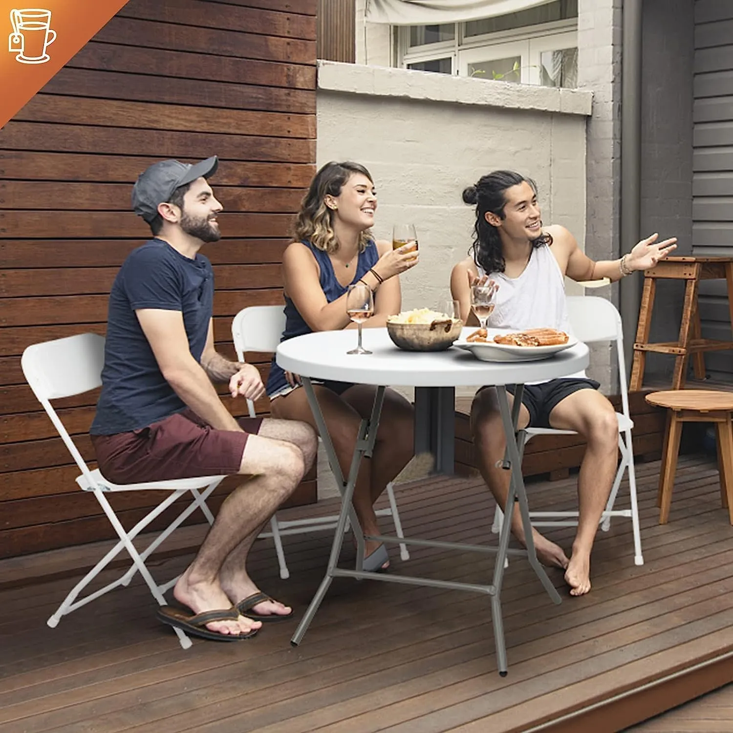 Camping Table, 5 Pack Black Plastic Folding Chair, Indoor Outdoor Portable Stackable Commercial Seat with Steel Frame 350lb. Capacity for Events Office Wedding Party Picnic Kitchen Dining(White,4 Pack