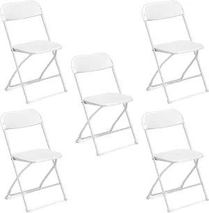 Camping Table, 5 Pack Black Plastic Folding Chair, Indoor Outdoor Portable Stackable Commercial Seat with Steel Frame 350lb. Capacity for Events Office Wedding Party Picnic Kitchen Dining(White,4 Pack