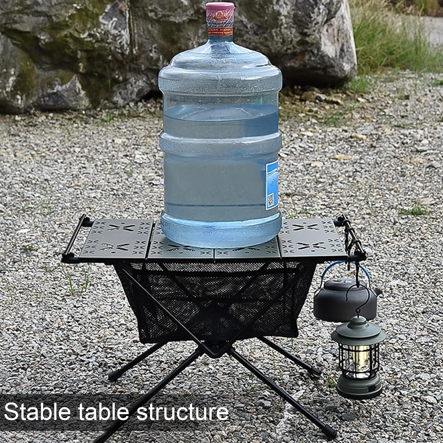 Camping Table, Aluminum Alloy Folding Table Barbecue Camping Table High Stability 20kg Load Capacity Multifunction Ultralight Portable Picnic BBQ Table Black A