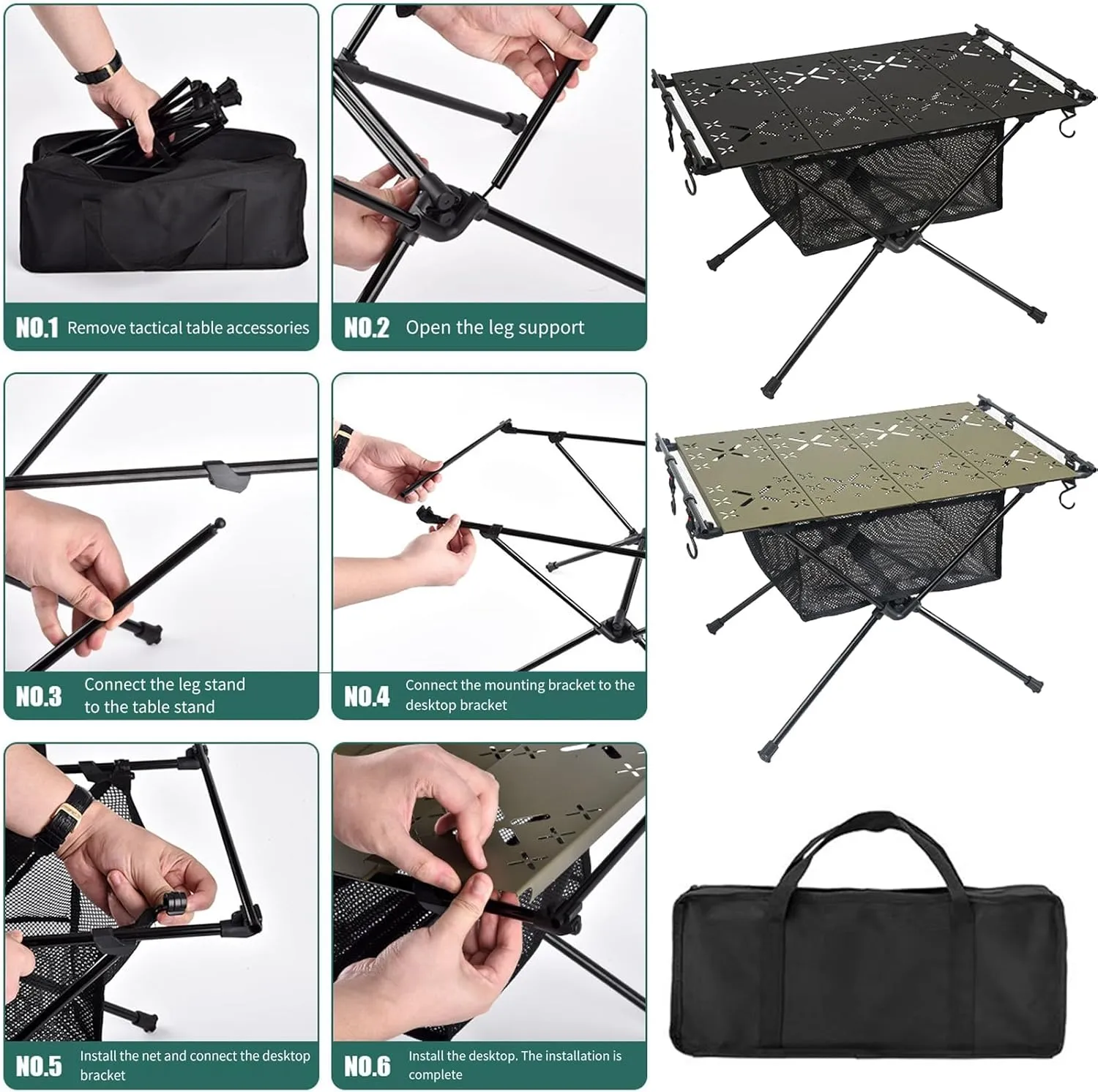 Camping Table, Aluminum Alloy Folding Table Barbecue Camping Table High Stability 20kg Load Capacity Multifunction Ultralight Portable Picnic BBQ Table Black A