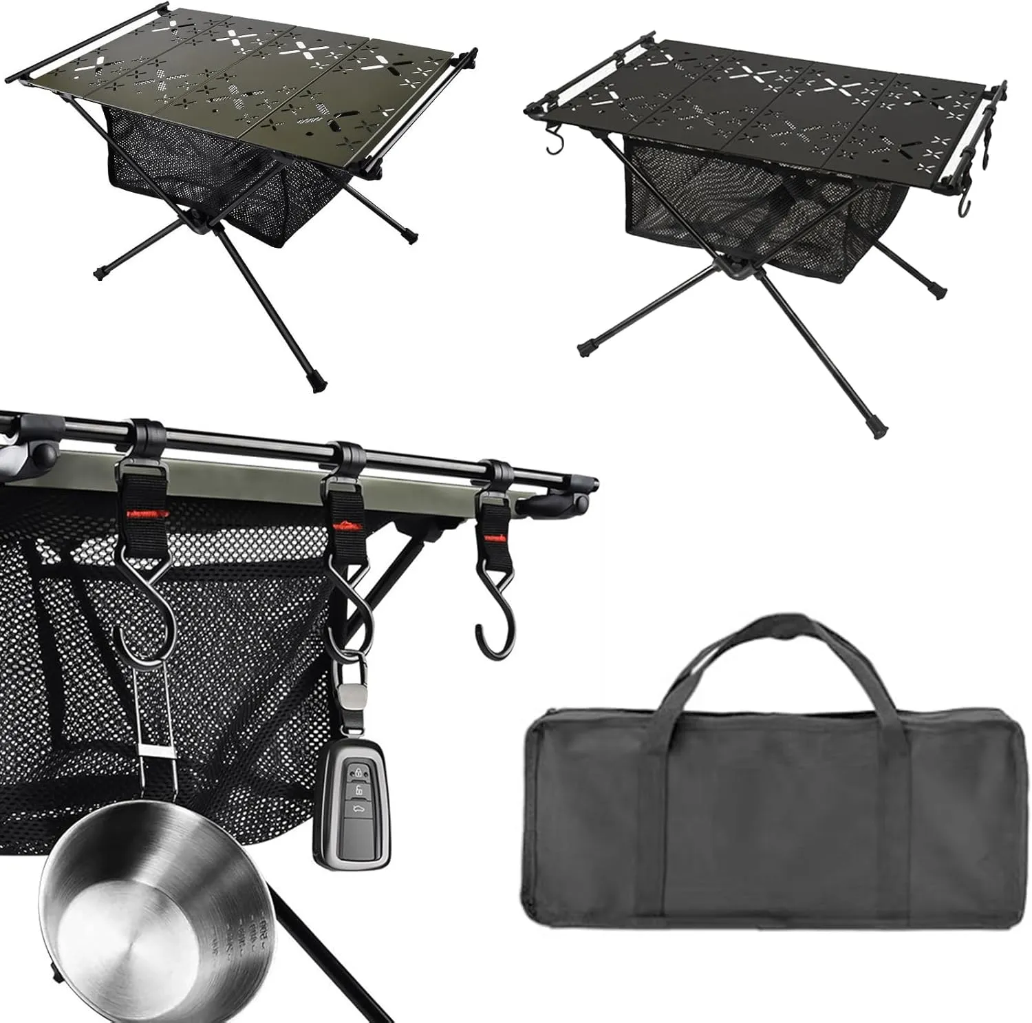 Camping Table, Aluminum Alloy Folding Table Barbecue Camping Table High Stability 20kg Load Capacity Multifunction Ultralight Portable Picnic BBQ Table Black A