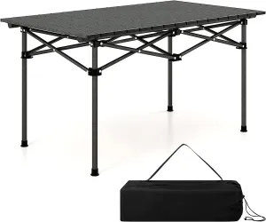 Camping Table, Aluminum Folding Camping Table, Roll Up Portable Picnic Table with Carrying Bag for 4-6 People, Steel Frame Fold up Dining Desk for Hiking Fishing BBQ
