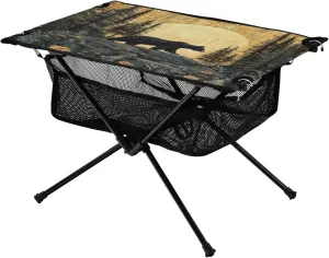 Camping Table Lightweight Portable Folding Table with Mesh Storage Net Bear Forest Ideal for Camping Hiking Beach Picnic Travel Backyard