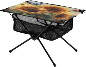 Camping Table Lightweight Portable Folding Table with Mesh Storage Net Flower Sunflower Tree Butterfly Ideal for Camping Hiking Beach Picnic Travel Backyard