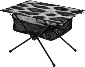 Camping Table Lightweight Portable Folding Table with Mesh Storage Net Leopard Print Skin White Ideal for Camping Hiking Beach Picnic Travel Backyard
