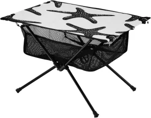 Camping Table Lightweight Portable Folding Table with Mesh Storage Net Ocean Themed White Black Starfish Ideal for Camping Hiking Beach Picnic Travel Backyard