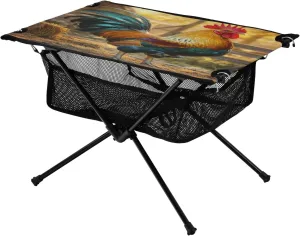Camping Table Lightweight Portable Folding Table with Mesh Storage Net Rooster Chicken Farm Ideal for Camping Hiking Beach Picnic Travel Backyard