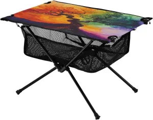 Camping Table Lightweight Portable Folding Table with Mesh Storage Net Tree Watercolor Ideal for Camping Hiking Beach Picnic Travel Backyard